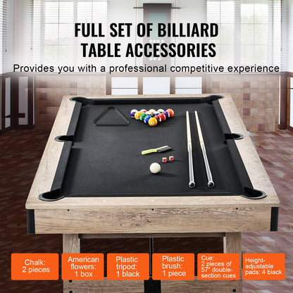 Billiards Table, 7 ft Pool Table, Adjust Legs Stable Billiards Table, Pool Table Set Includes Balls, Cues, Chalks and Brush, Wood Color with Black Cloth, Perfect for Family Game Room Kids Adults