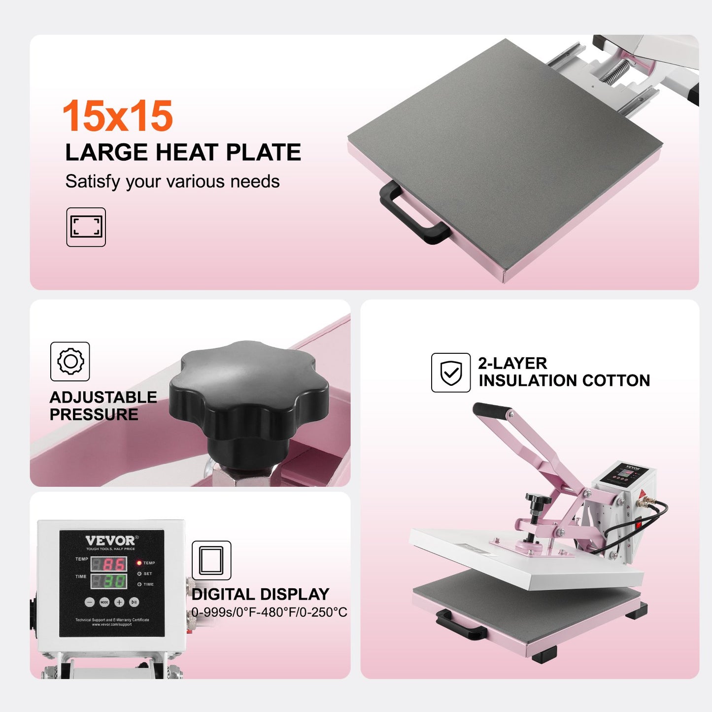 Heat Press Machine 38x38 cm Slide Out Heat Transfer Machine T-Shirts Pink