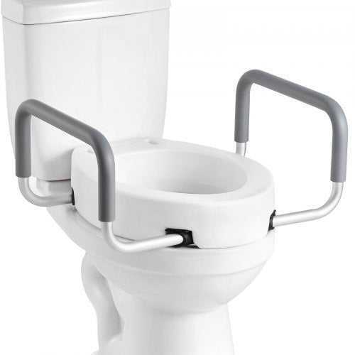 Raised Toilet Seat with Arms, 136.1 kg Load Capacity, 88.9 mm Lift Height, Widened Commode Elevated Toilet Seat Riser with Padded Handles for Seniors, Elderly, Handicap, Disabled, and Adults