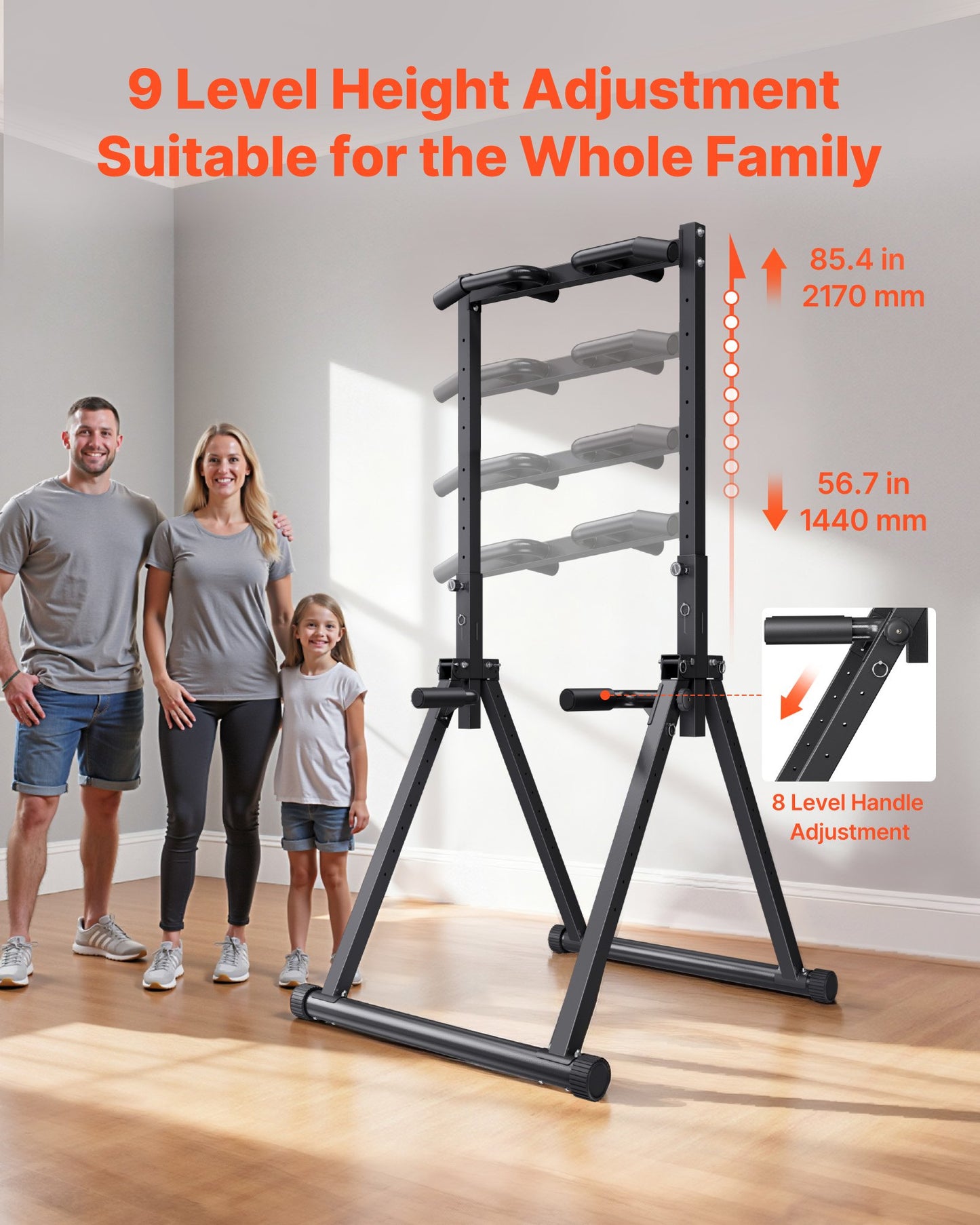 Pull Up Bar, 150kg Capacity Portable Pullup Bar Station, Pullup Bars Free Standing with Triangular Structure & Heavy-Duty Steel Tube, 9 Level Height Adjustment Gravity Fitness for Arms, Back