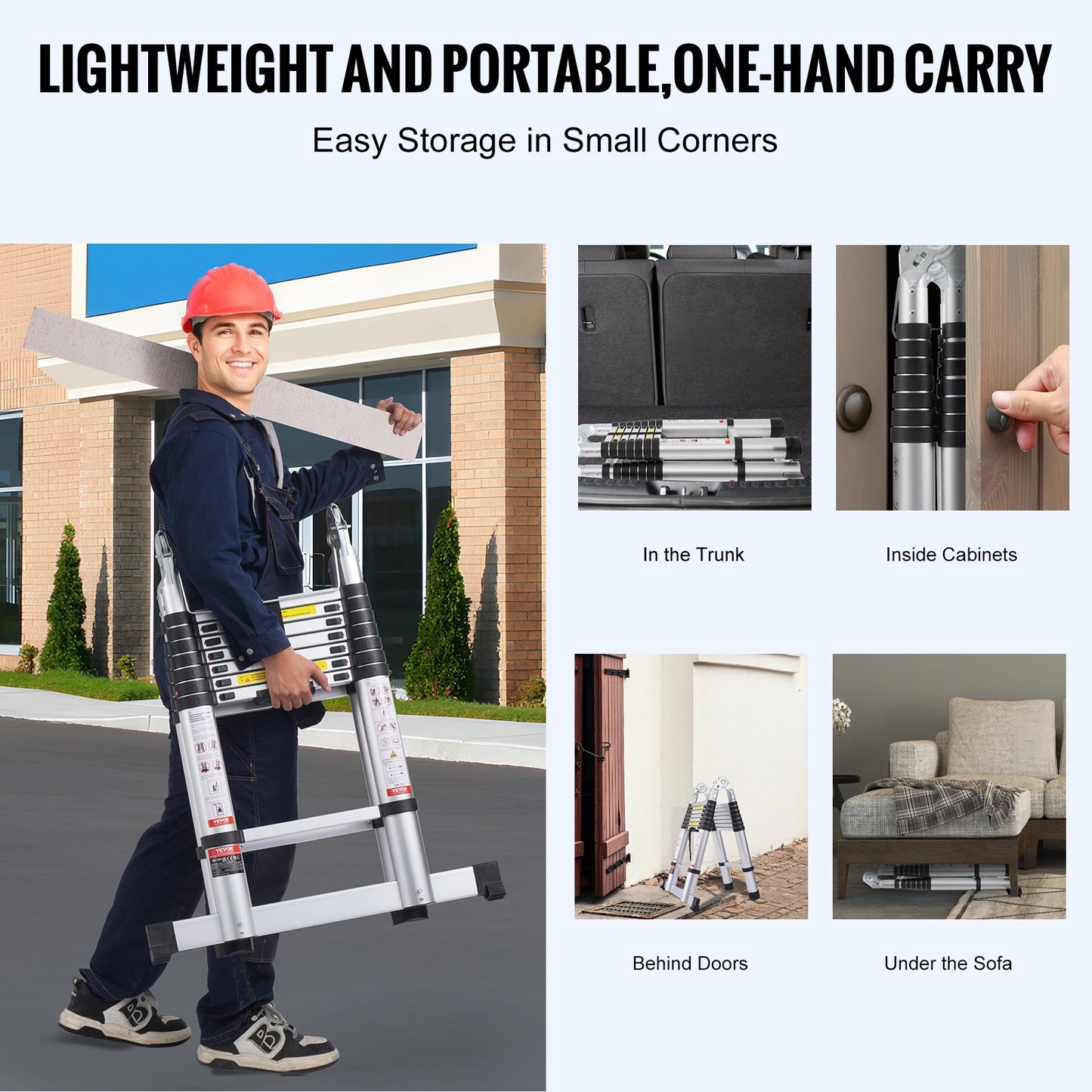 Teleskopstege, 16,5 fot A-formad förlängningsstege i aluminium, lätt, hopfällbar stege med flera knappar, kapacitet på 160 kg med stabilisatorstång, multifunktionella stegar för husbil, husbil