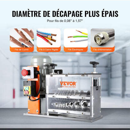 Automatic Wire Stripping Machine, 1.5 mm-40 mm Electric Motorized Cable Stripper, 750W, 30m/min Wire Peeler with Visible Stripping Depth Reference, 10 Channels for Scrap Copper Recycling