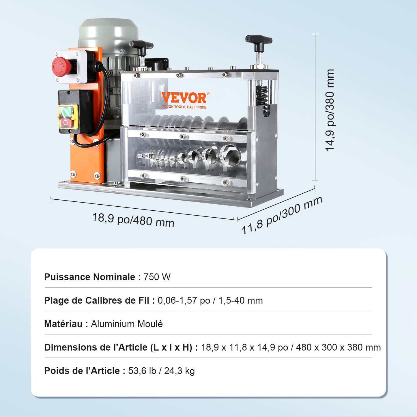 Automatic Wire Stripping Machine, 1.5 mm-40 mm Electric Motorized Cable Stripper, 750W, 30m/min Wire Peeler with Visible Stripping Depth Reference, 10 Channels for Scrap Copper Recycling