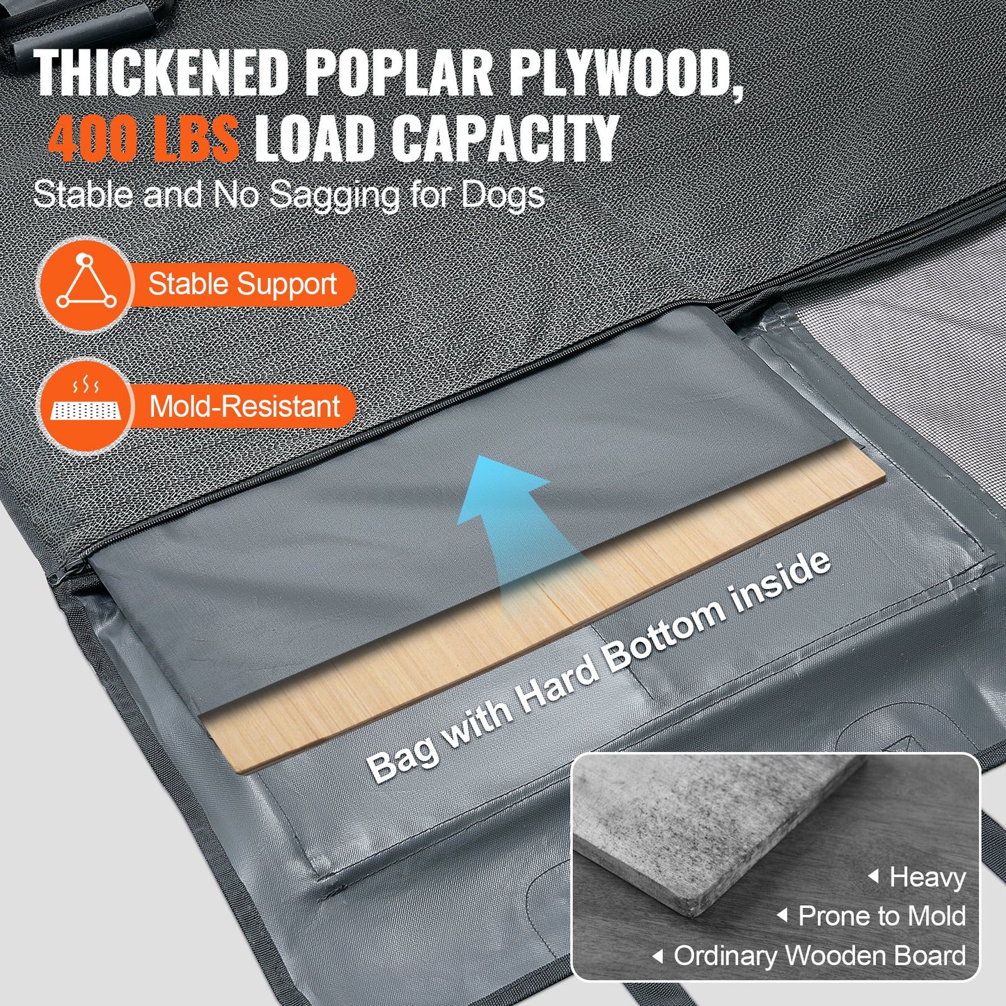 Back Seat Extender for Dogs,Dog Hammock for Car Back seat,Waterproof Hard Bottom Dog Car Seat Cover for Back Seat 54"x24",Supports 400lbs with Mesh Window and Storage Pocket for Car, SUV