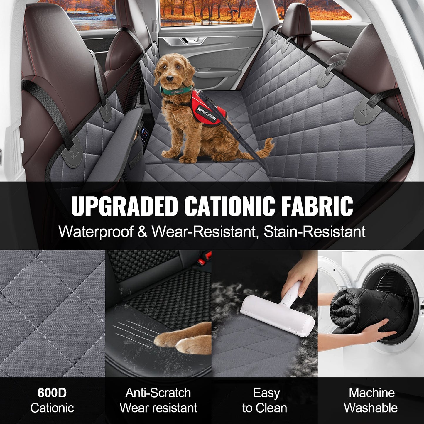 Back Seat Extender for Dogs,Dog Hammock for Car Back seat,Waterproof Hard Bottom Dog Car Seat Cover for Back Seat 54"x24",Supports 400lbs with Mesh Window and Storage Pocket for Car, SUV