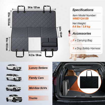 Back Seat Extender for Dogs,Dog Hammock for Car Back seat,Waterproof Hard Bottom Dog Car Seat Cover for Back Seat 54"x24",Supports 400lbs with Mesh Window and Storage Pocket for Car, SUV