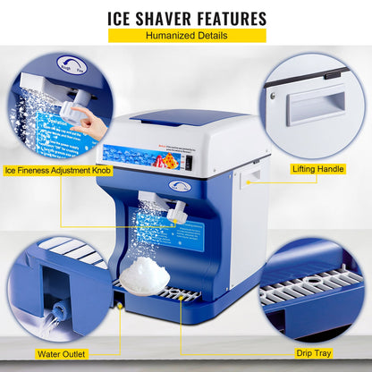 Snow Cone Machine 265LBS Commercial Ice Shaver Crusher 220V 50HZ Ice Crusher Shaver Machine Snow Flake Stainless Steel Food Grade for Kitchen Home Bars