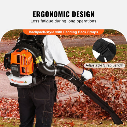 Backpack Leaf Blower, 63CC 2-Cycle Gas Leaf Blower with 1.89L Fuel Tank, 1110CFM Air Volume 220MPH Speed, Ideal for Lawn Care, Leaf Cleaning, and Snow Removal