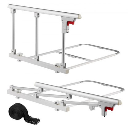 Foldable Bed Rail for Elderly, 70 cm Bedside Assist Rail with Fixing Strap, Adjustable Height Pipe Bedside Cane, High-Strength Metal Senior Bed Bar, Hand Guard Grab Fits King, Queen, Full, Twin