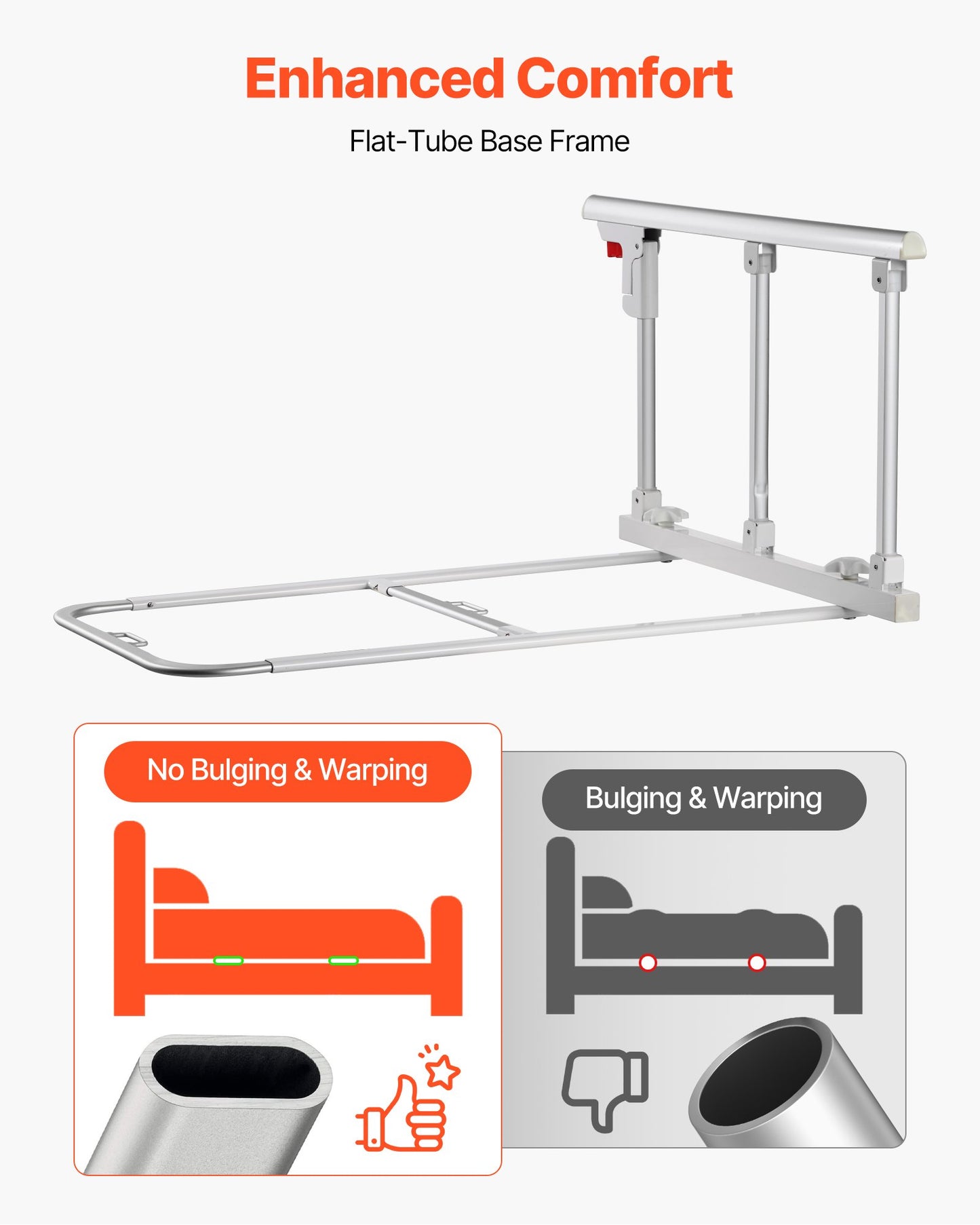 Foldable Bed Rail for Elderly, 70 cm Bedside Assist Rail with Fixing Strap, Adjustable Height Pipe Bedside Cane, High-Strength Metal Senior Bed Bar, Hand Guard Grab Fits King, Queen, Full, Twin