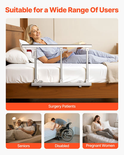 Foldable Bed Rail for Elderly, 70 cm Bedside Assist Rail with Fixing Strap, Adjustable Height Pipe Bedside Cane, High-Strength Metal Senior Bed Bar, Hand Guard Grab Fits King, Queen, Full, Twin