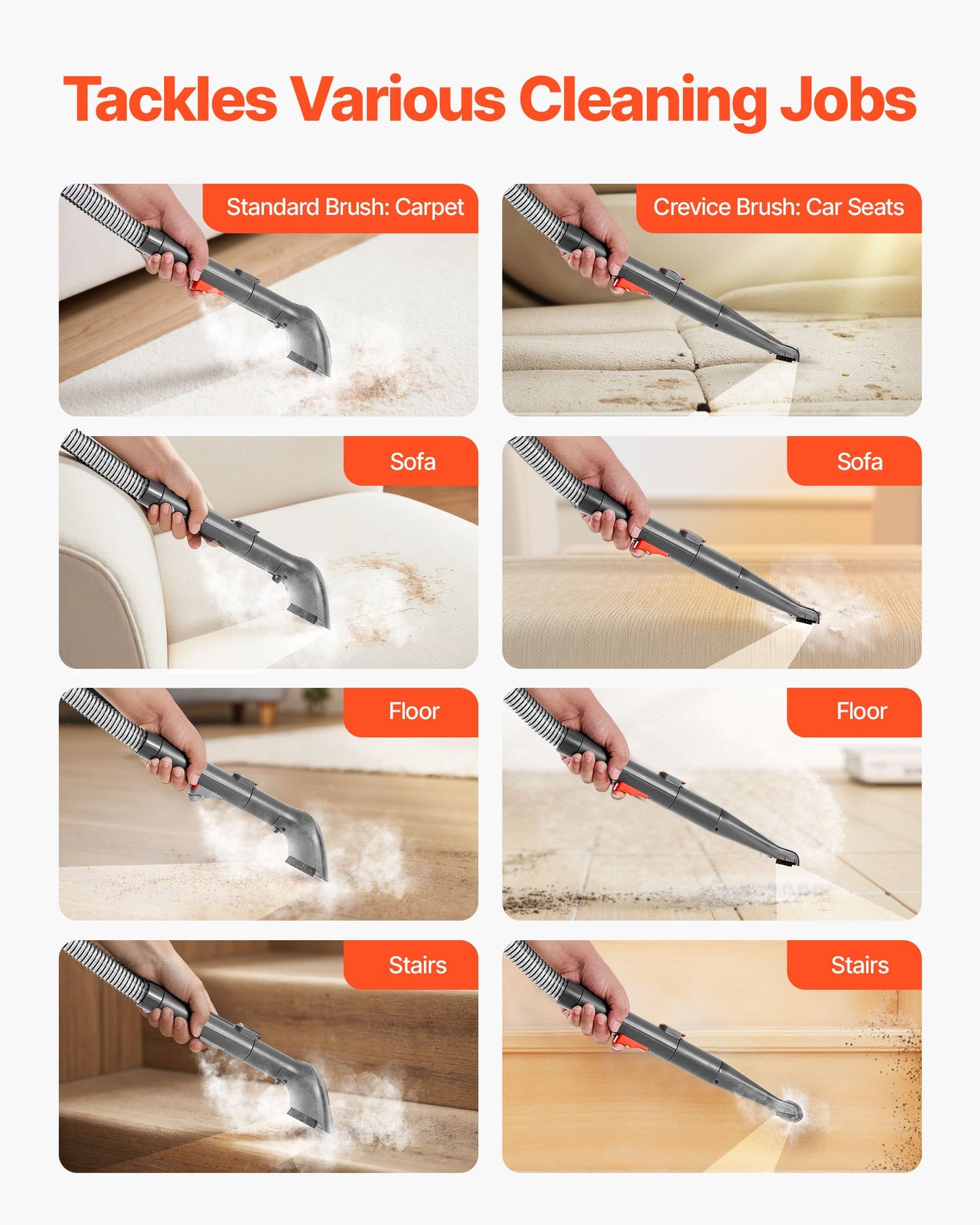 Mattrengörare, 1,5 l renvattentank och 0,8 l smutsvattentank, bärbar möbelschampon, 11,5 kPa handhållen möbelsugare, djuprengörande fläckborttagning för mattor, soffor och bilar