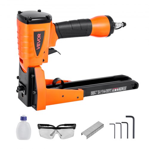 Pneumatic Carton Closing Stapler, 13 Gauge Pneumatic Cardboard Staple Gun for 34.8mm Crown 16mm & 19mm Length, Depth-Adjustable 70-120 PSI Air Staple Gun for Boxes Carton Closing, Packaging