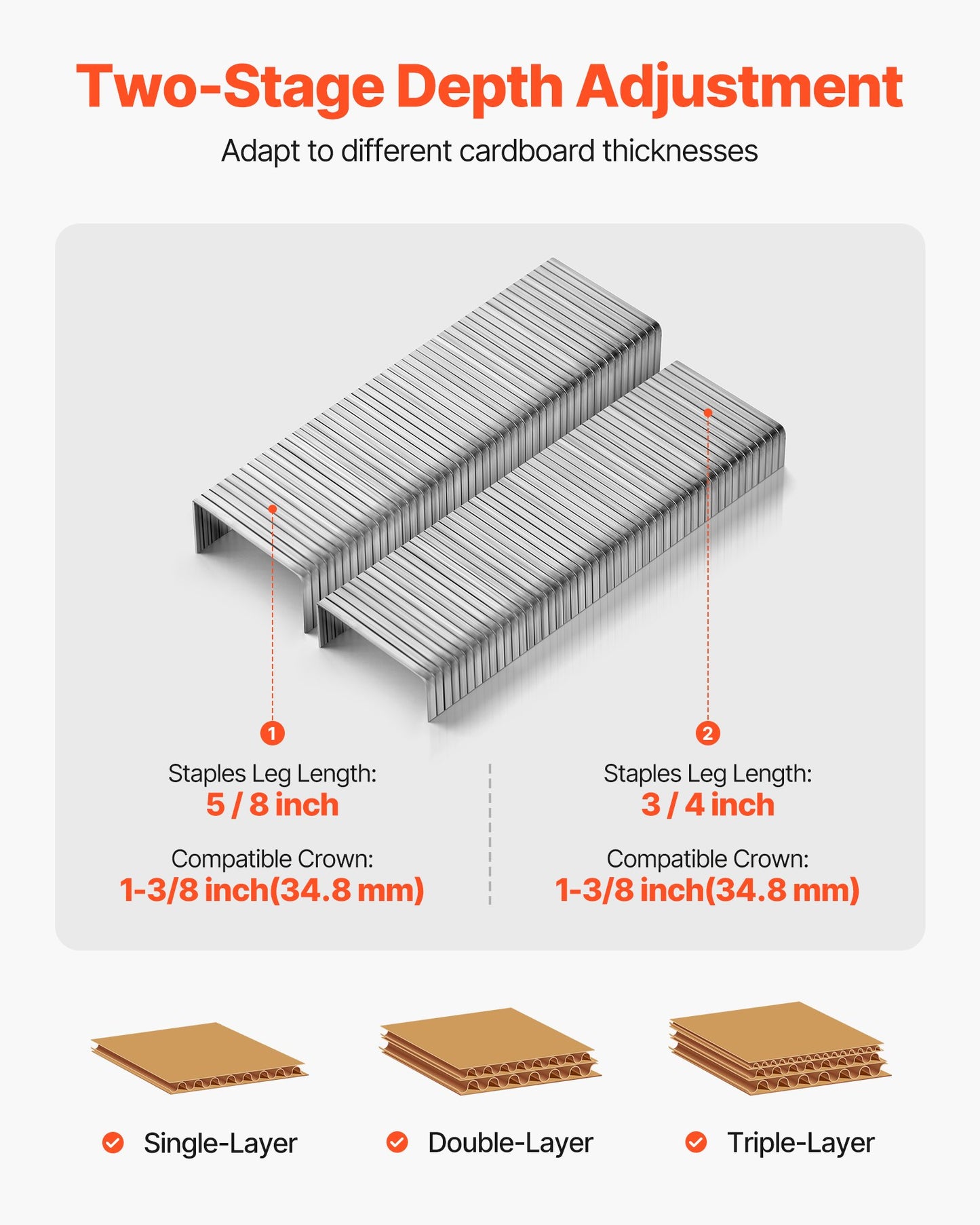 Pneumatic Carton Closing Stapler, 13 Gauge Pneumatic Cardboard Staple Gun for 34.8mm Crown 16mm & 19mm Length, Depth-Adjustable 70-120 PSI Air Staple Gun for Boxes Carton Closing, Packaging