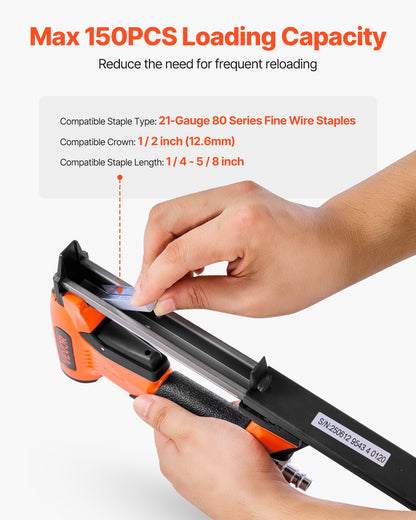 Pneumatic Staple Gun, 21 Gauge Air Upholstery Stapler for 80 Series Fine Wire Staples 12.8mm Crown 6mm -16mm Length, Max 150PCS Loading Air Staple Gun for Upholstering, Woodworking, DIY Projects