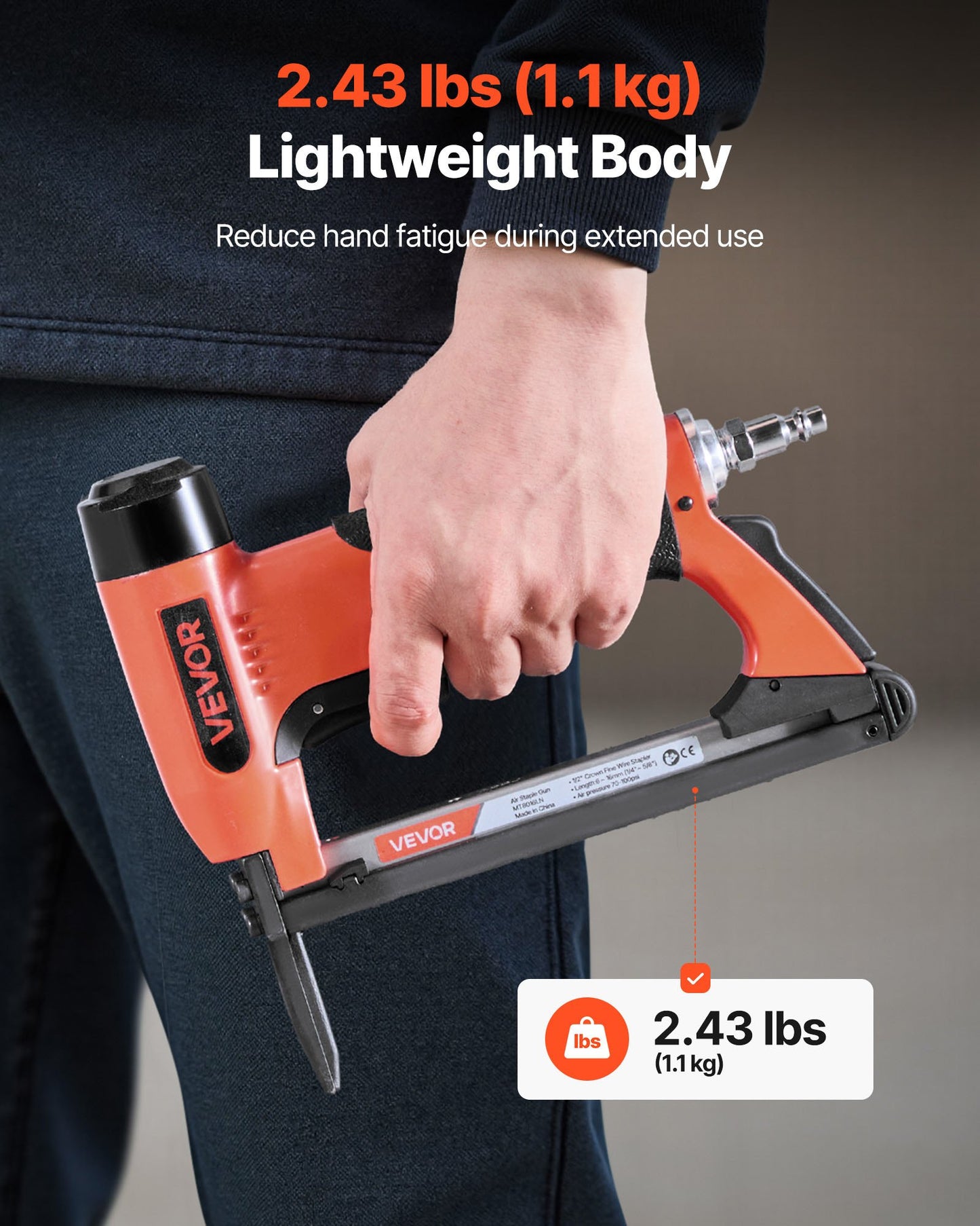 Pneumatic Staple Gun, 21 Gauge Long-Nose Upholstery Stapler for 80 Series Fine Wire Staples 12.8mm Crown 6mm-16mm Length, Max 150PCS Loading Air Staple Gun for Upholstering, Woodworking, DIY