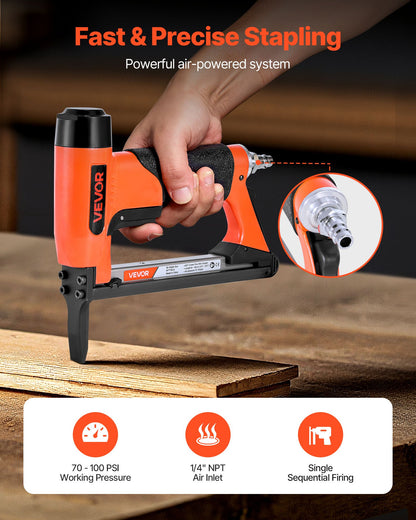 Pneumatic Staple Gun, 22 Gauge Long-Nose Upholstery Stapler for 71 Series Fine Wire Staples 9.5mm Crown 6mm-16mm Length, Max 180PCS Loading Air Staple Gun for Upholstering, Woodworking, DIY