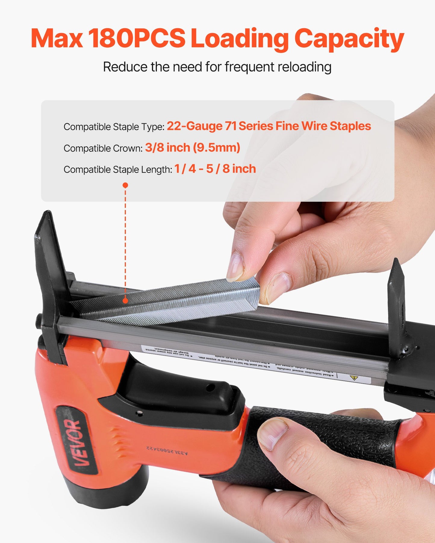Pneumatic Staple Gun, 22 Gauge Long-Nose Upholstery Stapler for 71 Series Fine Wire Staples 9.5mm Crown 6mm-16mm Length, Max 180PCS Loading Air Staple Gun for Upholstering, Woodworking, DIY
