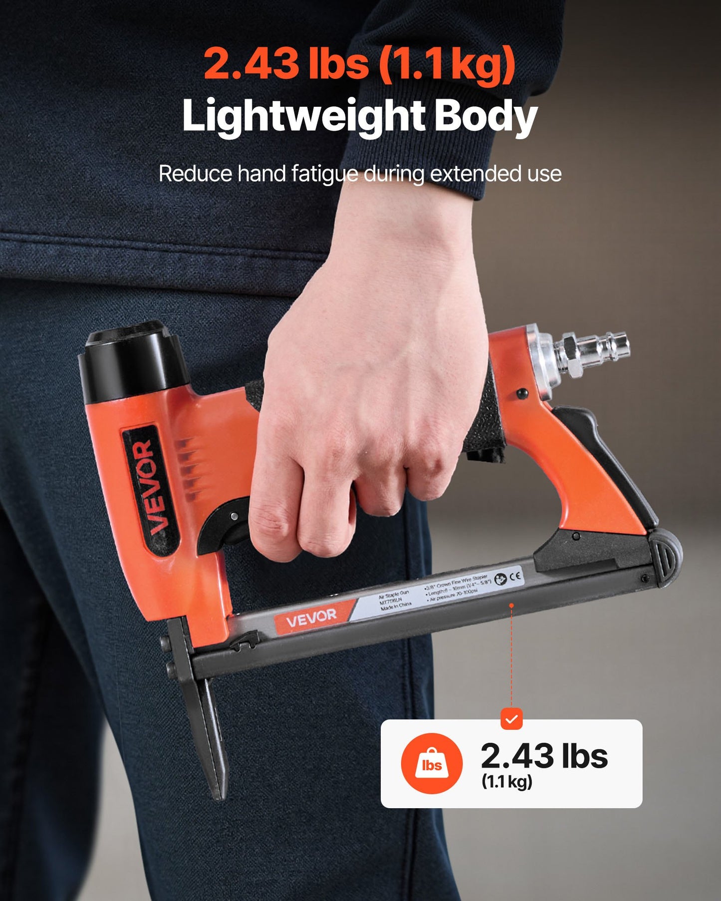 Pneumatic Staple Gun, 22 Gauge Long-Nose Upholstery Stapler for 71 Series Fine Wire Staples 9.5mm Crown 6mm-16mm Length, Max 180PCS Loading Air Staple Gun for Upholstering, Woodworking, DIY