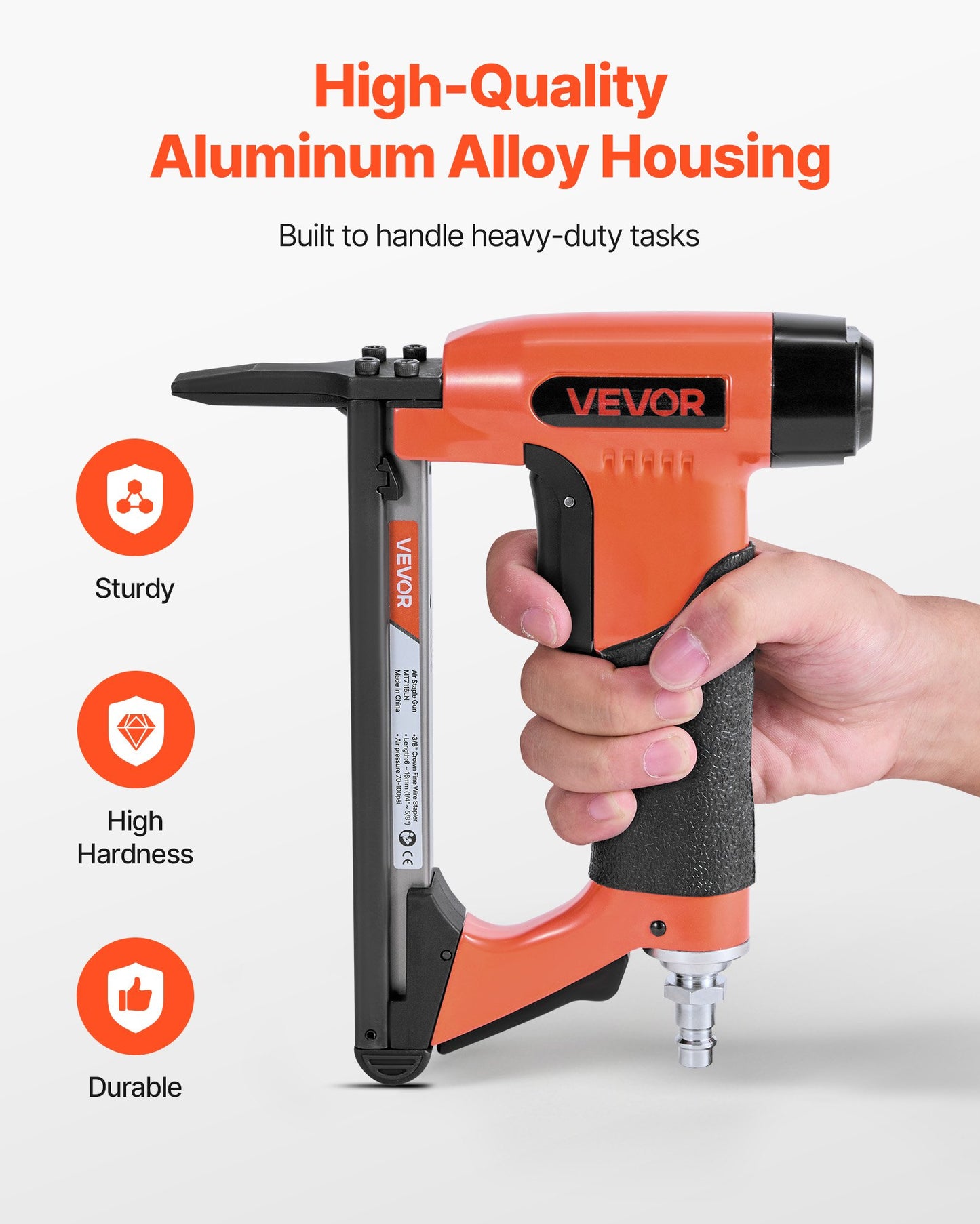 Pneumatic Staple Gun, 22 Gauge Long-Nose Upholstery Stapler for 71 Series Fine Wire Staples 9.5mm Crown 6mm-16mm Length, Max 180PCS Loading Air Staple Gun for Upholstering, Woodworking, DIY