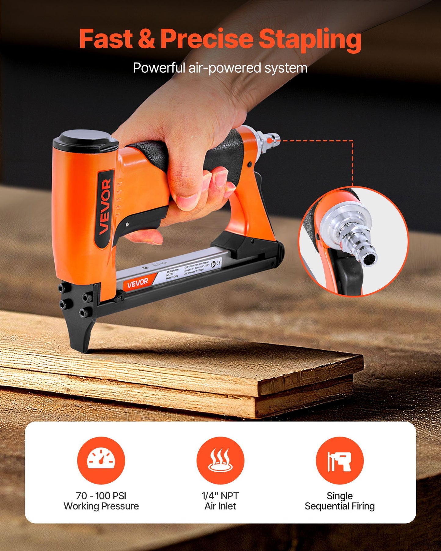 Pneumatic Staple Gun, 22 Gauge Air Upholstery Stapler for 71 Series Fine Wire Staples 9.5mm Crown 6-16mm Length, Max 180PCS Loading Air Staple Gun for Upholstering, Woodworking, DIY Projects