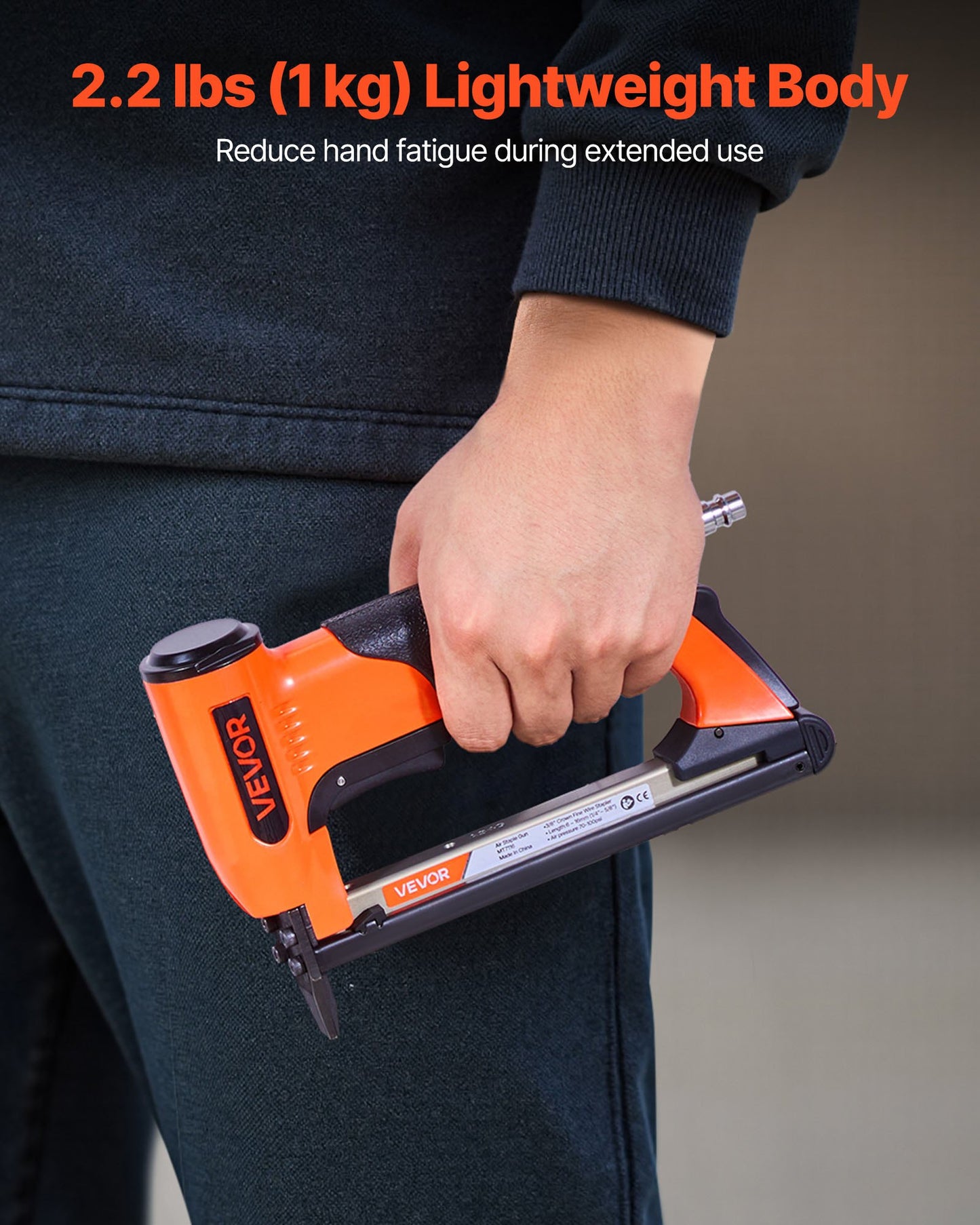 Pneumatic Staple Gun, 22 Gauge Air Upholstery Stapler for 71 Series Fine Wire Staples 9.5mm Crown 6-16mm Length, Max 180PCS Loading Air Staple Gun for Upholstering, Woodworking, DIY Projects