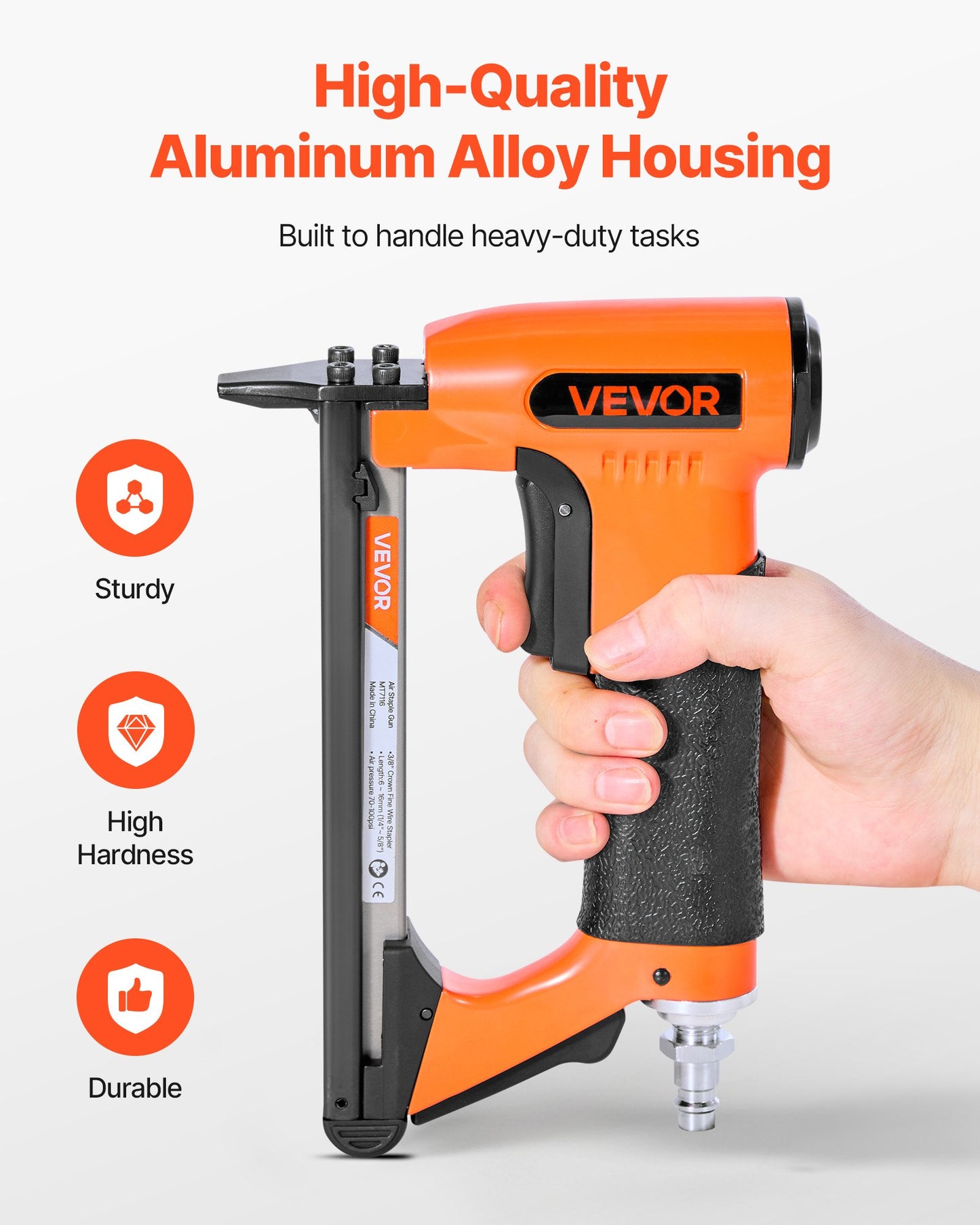 Pneumatic Staple Gun, 22 Gauge Air Upholstery Stapler for 71 Series Fine Wire Staples 9.5mm Crown 6-16mm Length, Max 180PCS Loading Air Staple Gun for Upholstering, Woodworking, DIY Projects