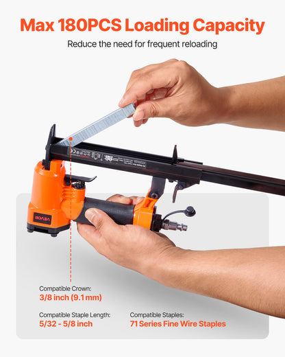 Pneumatic Staple Gun, 22 Gauge Pneumatic Upholstery Stapler for 71 Series Fine Wire Staples 9.1mm Crown 4mm-16mm Length, 70-110 PSI Air Staple Gun for Woodworking, Upholstering, DIY Project