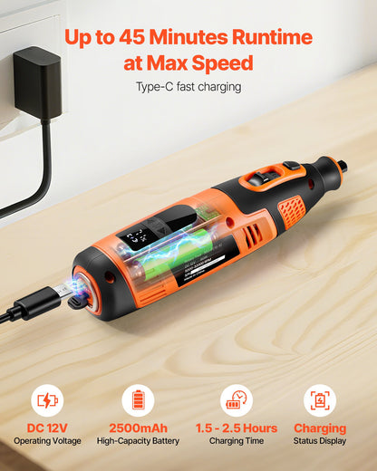 119-delars sladdlöst roterande verktygssats, DC12V bärbart mini-elroterande verktyg, 28 hastighetsnivåer 5000-32000 varv/min Multifunktionella gör-det-själv-verktyg för gravyr, slipning, polering, snidning, skärning, gör-det-själv-pyssel