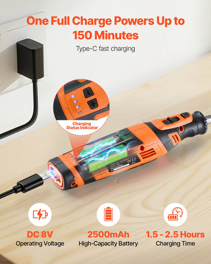 136-delars sladdlöst roterande verktygssats, DC8V bärbart mini-elroterande verktyg, 5 hastigheter 5000-30000 varv/min Multifunktionella gör-det-själv-verktyg för gravyr, slipning, polering, snidning, slipning, skärning, gör-det-själv-pyssel
