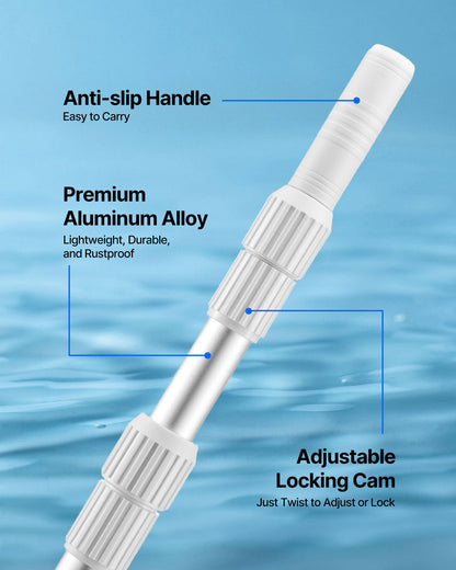 Poolstång, 1 till 4,6 m teleskopiska poolrengöringsstänger, professionell justerbar teleskopstång med 2 förlängningsstänger, kraftig rengöringsstav för skimmernät, borste, dammsugsmunstycke