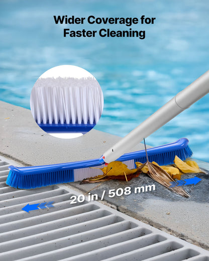 Swimming Pool Cleaning Kit, Includes 2 Detachable Brush Heads (508 mm / 139.7 mm) and 2 Pool Skimmer Nets, 4-in-1 Inground/Above Ground Pools Cleaning Tools Set for Leaf, Fine Mesh, No Poles