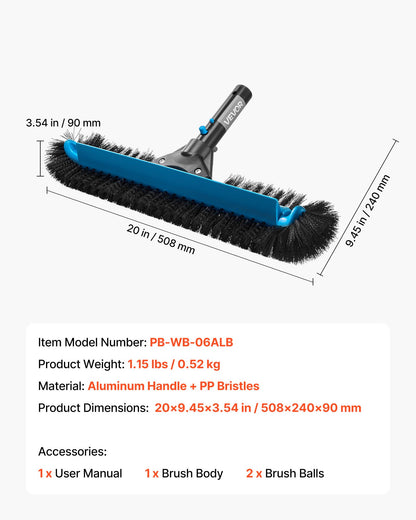 Pool Brush Head, 508 mm Scrub Brushes with Nylon Bristles and Aluminum Pole Connector, Heavy Duty Curved Brush Head for Cleaning Inground/Above Ground Swimming Pool Walls, Pole Not Included