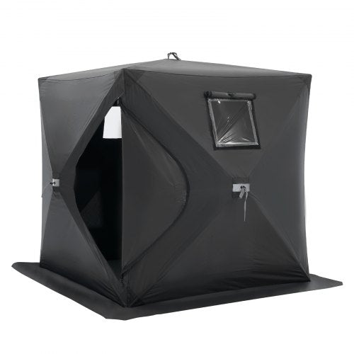 Bärbart isskydd, 1-2 personers popup-isfisketält, 24 kvadratfot fiskyta, isskydd för vinterfiske, vattentät Oxford-isbit med ankare/rep/bärväska, 60"x60", svart