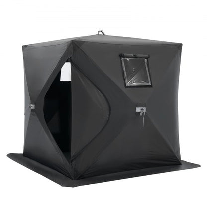 Bärbart isskydd, 1-2 personers popup-isfisketält, 24 kvadratfot fiskyta, isskydd för vinterfiske, vattentät Oxford-isbit med ankare/rep/bärväska, 60"x60", svart