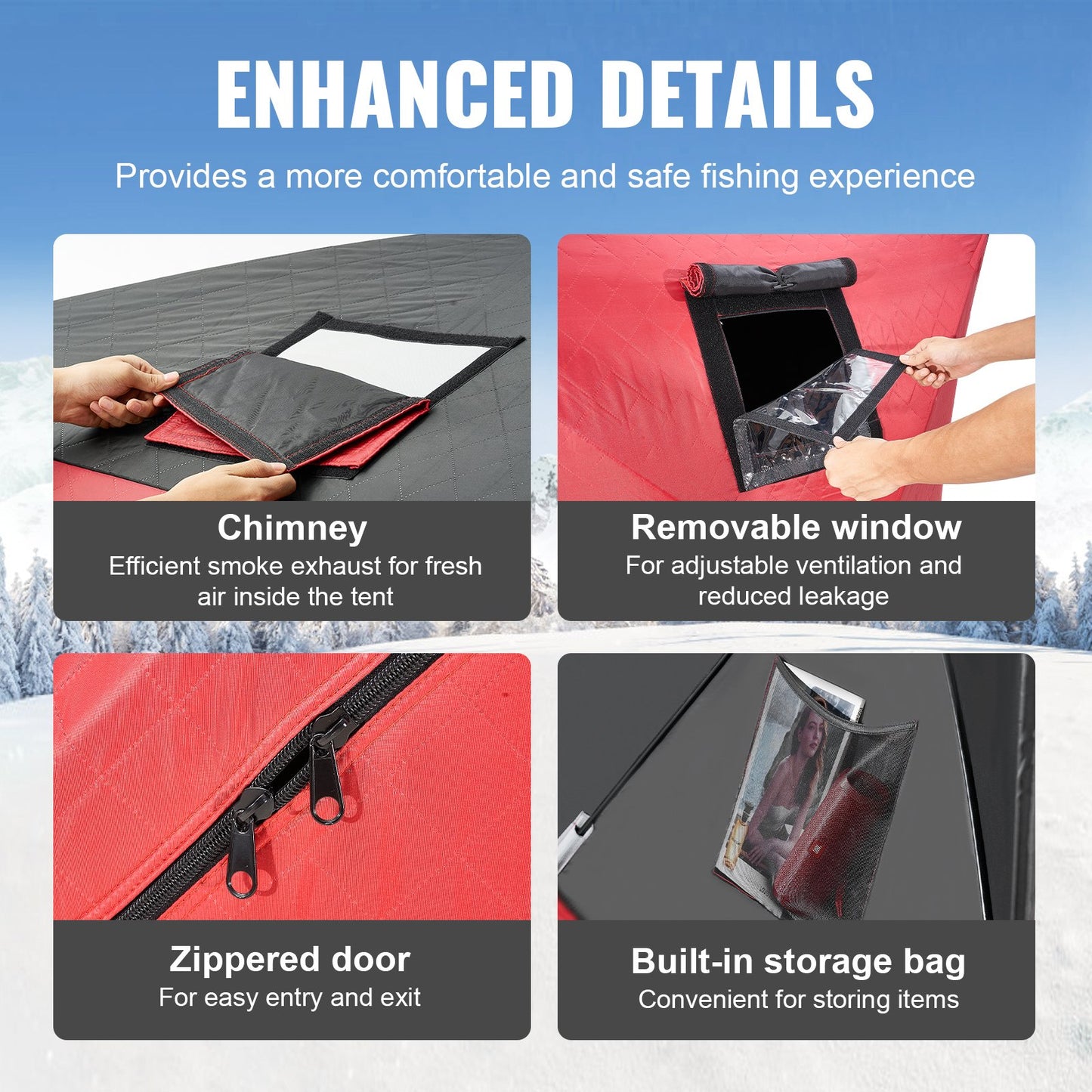 Portable Ice Shelter, 3-4 Person Insulated Pop-Up Ice Fishing Tent, 35 Square Feet Fishable Area, Thermal Ice Shanty for Winter Fishing, Ice Cube with Anchors, Ropes, Carrying Bag, 71"x71", Red