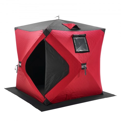 Portable Ice Shelter, 1-2 Person Insulated Pop-Up Ice Fishing Tent, 24 Square Feet Fishable Area, Thermal Ice Shanty for Winter Fishing, Ice Cube with Anchors, Ropes, Carrying Bag, 60"x60", Red