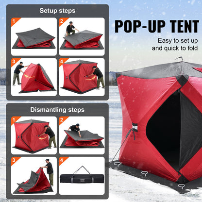 Portable Ice Shelter, 1-2 Person Insulated Pop-Up Ice Fishing Tent, 24 Square Feet Fishable Area, Thermal Ice Shanty for Winter Fishing, Ice Cube with Anchors, Ropes, Carrying Bag, 60"x60", Red