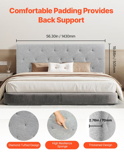Headboard, Full Size Headboard with Adjustable Height, Comfortable Diamond Tufted for Full Size Bed, W 56.3 x H（35.6-47.4）inches, Ideal for Bedroom, Hotel, Homestay, Dormitory, Light Grey
