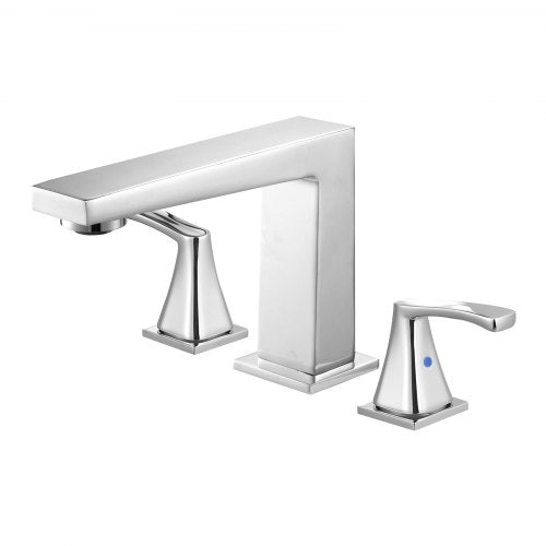 Romersk badkarsblandare, badkarsblandare med 3 hål och vattenfall, badkarsblandare med 2 handtag, romerska badkarsblandare för däckmontering för husdjurstvätt, babyvård, vuxenbad, silver, rätvinklig pipdesign