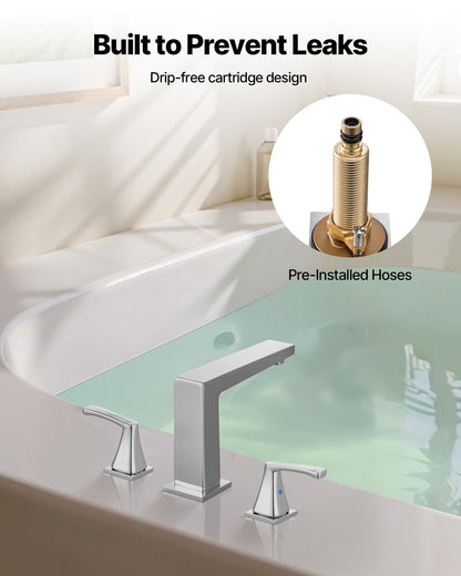 Roman Tub Faucet, 3 Hole Waterfall Bathtub Faucet, Bath Tubs Faucets Set with 2 Handles, Roman Tub Faucets Deck Mount for Pet Washing, Baby Care, Adult Bathing, Silver, Right-Angle Spout Design