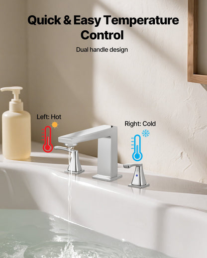 Roman Tub Faucet, 3 Hole Waterfall Bathtub Faucet, Bath Tubs Faucets Set with 2 Handles, Roman Tub Faucets Deck Mount for Pet Washing, Baby Care, Adult Bathing, Silver, Right-Angle Spout Design