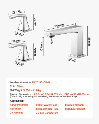 Roman Tub Faucet, 3 Hole Waterfall Bathtub Faucet, Bath Tubs Faucets Set with 2 Handles, Roman Tub Faucets Deck Mount for Pet Washing, Baby Care, Adult Bathing, Silver, Right-Angle Spout Design