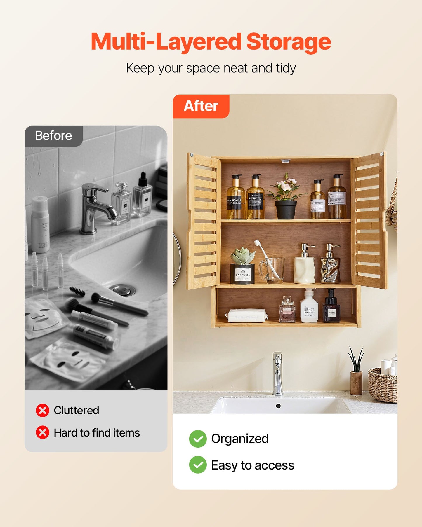 Badrumsskåp med 2 dörrar och justerbar hylla, förvaring över toaletten, väggmonterat medicinskåp, hängande organiserare med hyllor och öppen skiljevägg för tvättstuga, kök, toalett