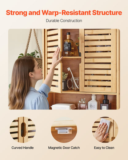 Badrumsskåp med 2 dörrar och justerbar hylla, förvaring över toaletten, väggmonterat medicinskåp, hängande organiserare med hyllor och öppen skiljevägg för tvättstuga, kök, toalett