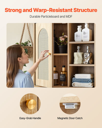 Badrumsskåp med dörr och justerbar hylla med 5 höjdnivåer, förvaring över toaletten, medicinskåp väggmonterat, hängande organisatör med hyllor för tvättstuga, kök, toalett