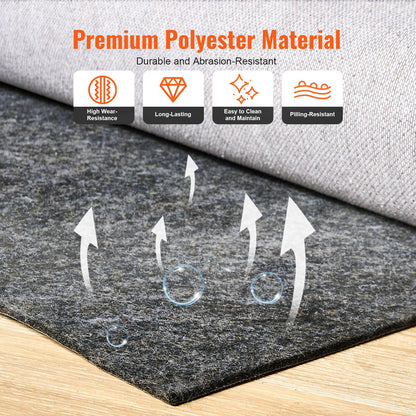 Mattunderlägg utan halkskydd, skyddande dämpande mattunderlägg 9' x 12', 1/2" tjockt, 100% ren polyesterfilt, 10-11㎡ premium komfort under fötterna mattunderlägg för alla golv, grå
