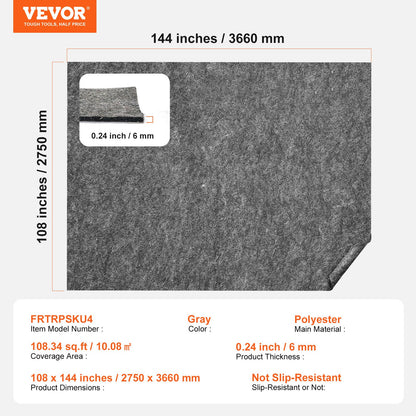 Mattunderlägg utan halkskydd, skyddande dämpande mattunderlägg, 2,7 m x 3,6 m, 0,6 mm tjockt, 100 % ren polyesterfilt, 28–33 cm premiumkomfort under foten, mattunderlägg för alla golv, grå