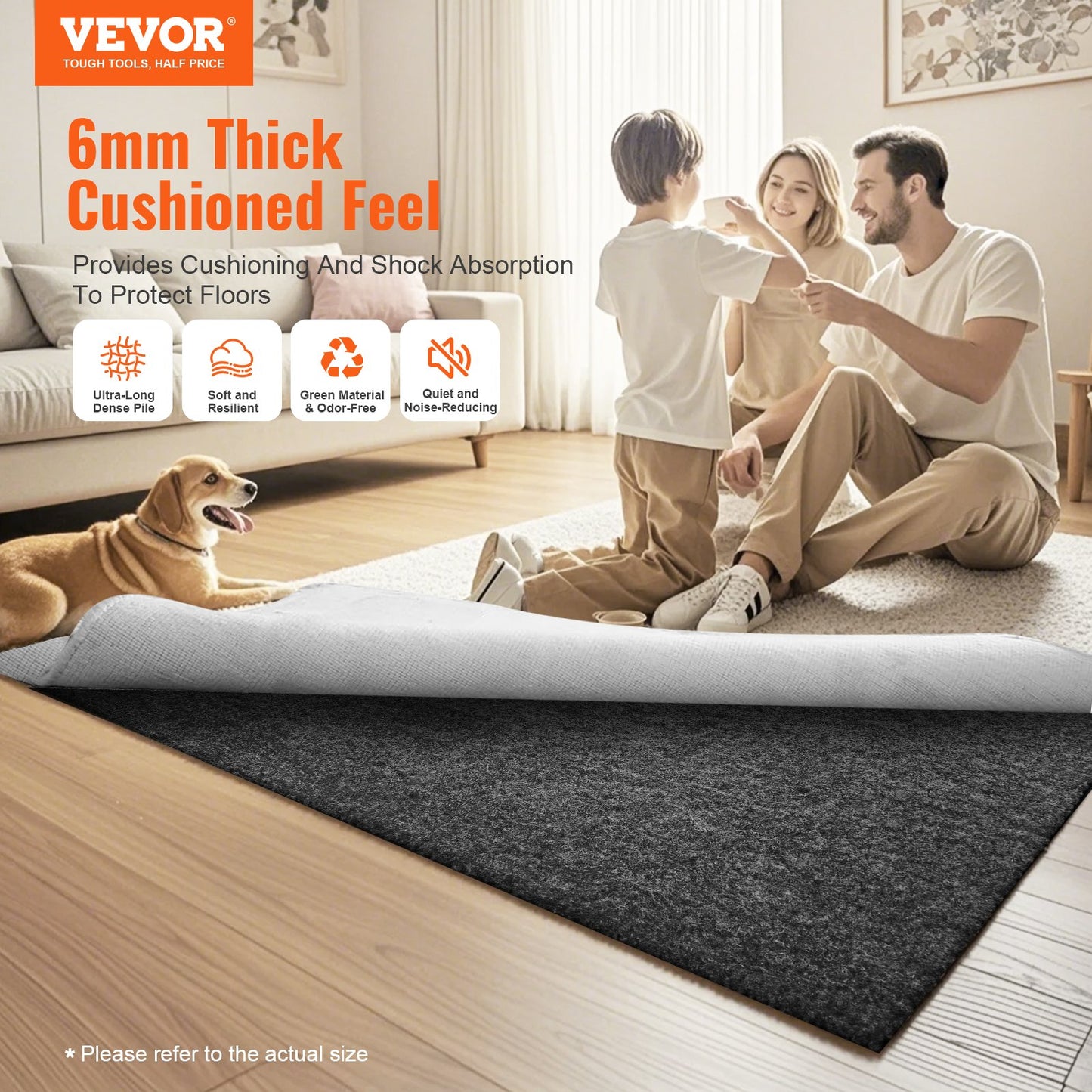 Rug Pad Without Slip Resistance, Protective Cushioning Carpet Pad, 8' x 10', 1/4"Thick, 100% Pure Polyester Felt, 7-8㎡ Premium Comfort Underfoot Carpet Padding Rug Cushion for All Floors, Gray