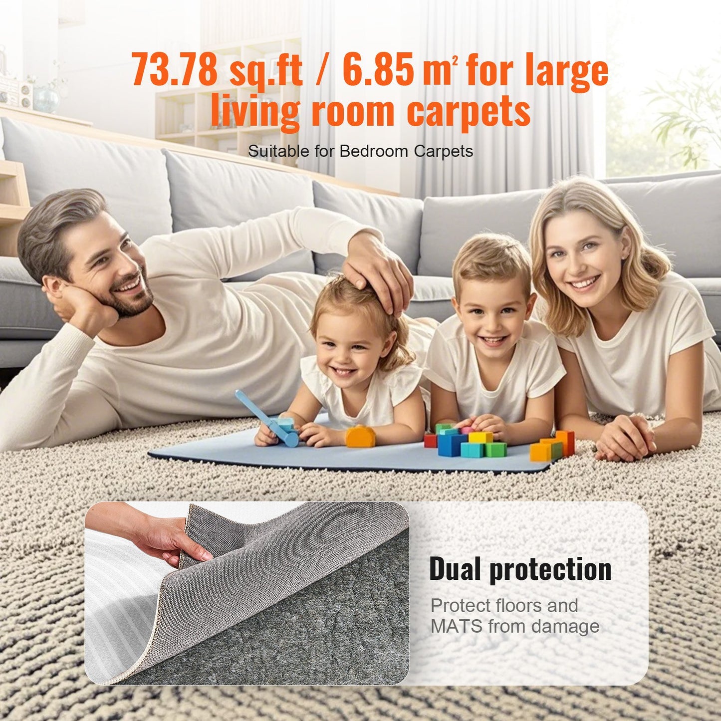 Rug Pad Without Slip Resistance, Protective Cushioning Carpet Pad, 8' x 10', 1/4"Thick, 100% Pure Polyester Felt, 7-8㎡ Premium Comfort Underfoot Carpet Padding Rug Cushion for All Floors, Gray